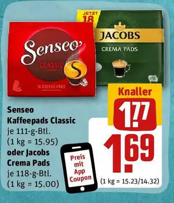REWE Senseo Kaffeepads Classic je 111-g-Btl. (1 kg = 15.95) Angebot
