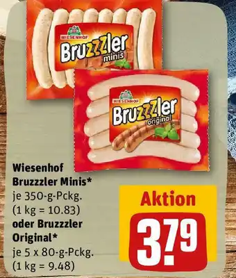 REWE Wiesenhof Bruzzzler Minis* je 350-g-Pckg. (1 kg = 10.83) oder Bruzzzler Original* 5*80g Angebot