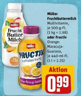 REWE müller Fruchtbuttermilch Multivitamin, je 500-g-Fl. oder Fructiv 440ml Angebot