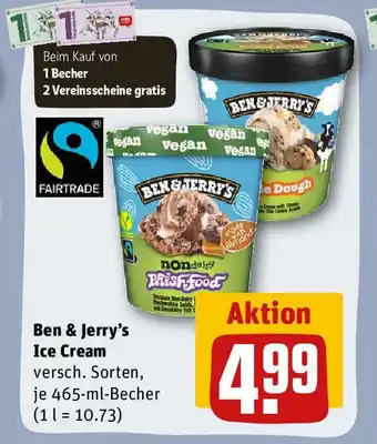 REWE Ben & Jerry's Ice Cream versch. Sorten, je 465-ml-Becher (1 l = 10.73) Angebot