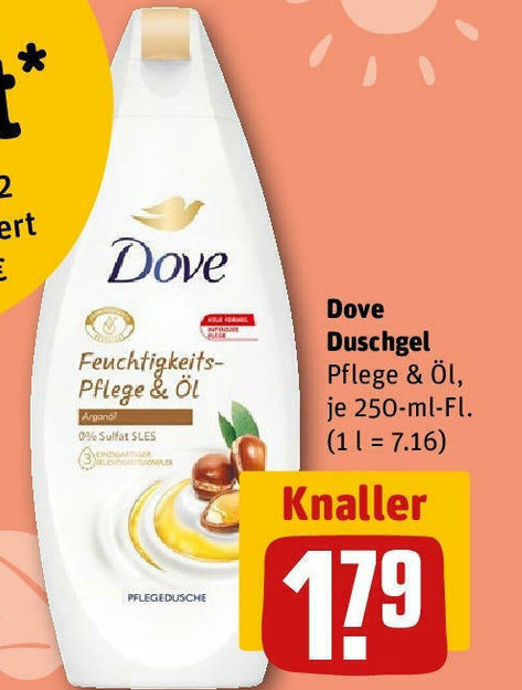 REWE Dove Duschgel Pflege & Öl, je 250-ml-Fl. (1 l = 7.16) Angebot
