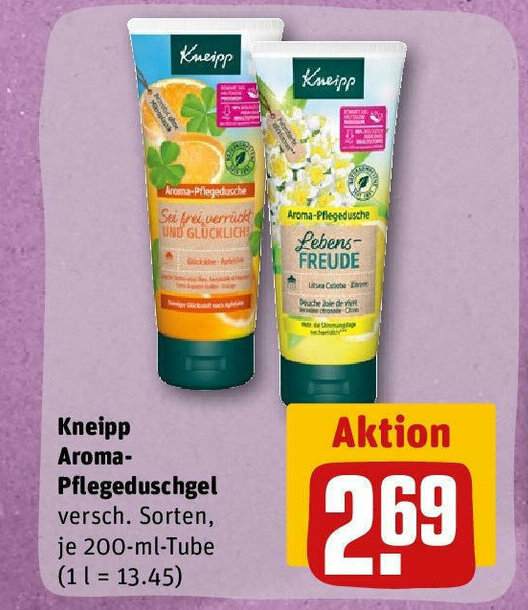 REWE Kneipp Aroma-Pflegeduschgel versch. Sorten, je 200-ml-Tube (1 l = 13.45) Angebot