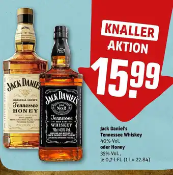 REWE Jack Daniel's Tennessee Whiskey 40% Vol. oder Honey 35% Vol., 700ml Angebot