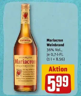 REWE Mariacron Weinbrand 36% Vol., je 0,7-1-Fl. (1 l = 8.56) Angebot