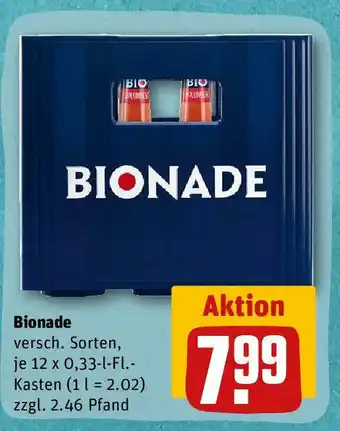 REWE Bionade versch. Sorten, je 12 x 0,33-l-FL.-Kasten (1 l = 2.02) zzgl. 2.46 Pfand Angebot