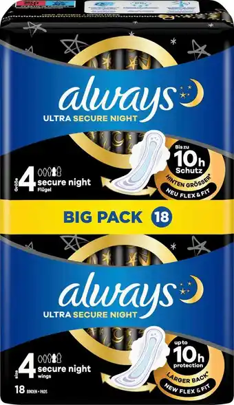 dm drogerie Always ultra-binden secure night 4 mit flügeln bigpack Angebot