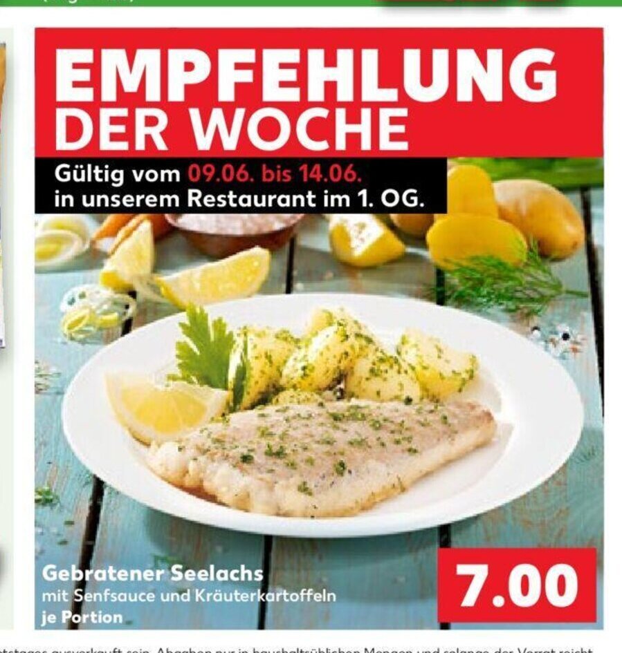 Kaufland Gebratener Seelachs mit Senfsauce und Kräuterkartoffeln je Portion Angebot