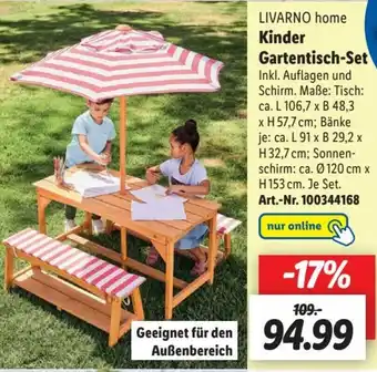 Lidl LIVARNO home Kinder Gartentisch-Set Inkl. Auflagen und Schirm. Angebot