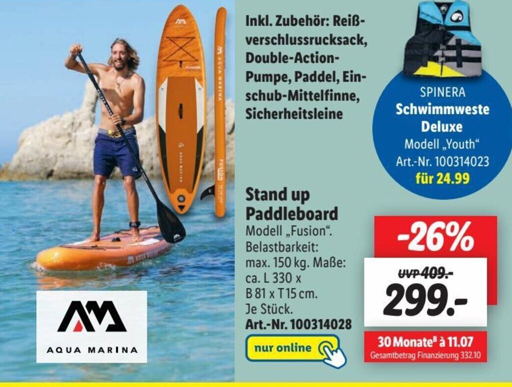 AQUA MARINA Stand up Paddleboard Modell „Fusion". Angebot bei Lidl