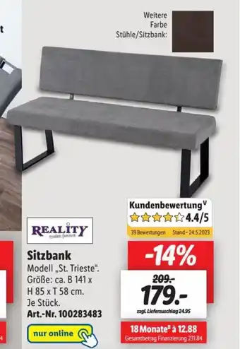 Lidl REALITY Sitzbank Modell ,,St. Trieste". Angebot