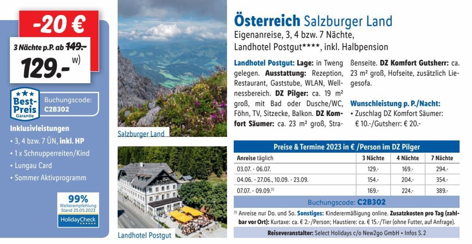Lidl Österreich Salzburger Land Eigenanreise, 3, 4 bzw. 7 Nächte, Landhotel Postgut****, inkl. Halbpension Angebot