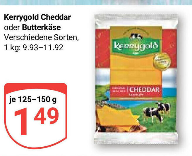 Globus Kerrygold Cheddar oder Butterkäse Verschiedene Sorten, 125-150g Angebot