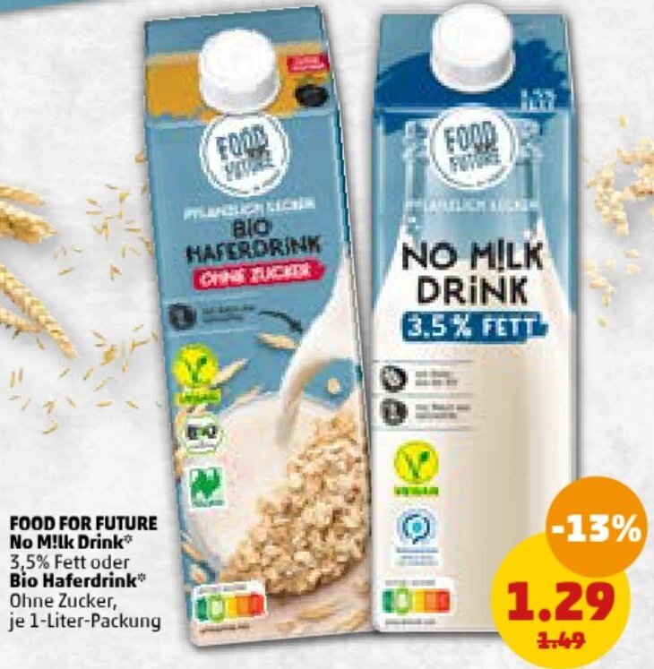 PENNY FOOD FOR FUTURE No Milk Drink oder Bio Haferdrink 1-Liter-Packung Angebot