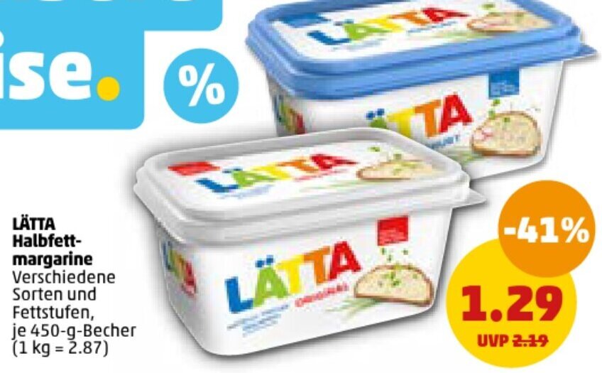 PENNY LÄTTA Halbfettmargarine 450-g-Becher Angebot