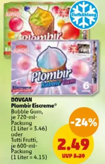 PENNY DOVGAN Plombir Eiscreme 720/600 ml Packung Angebot