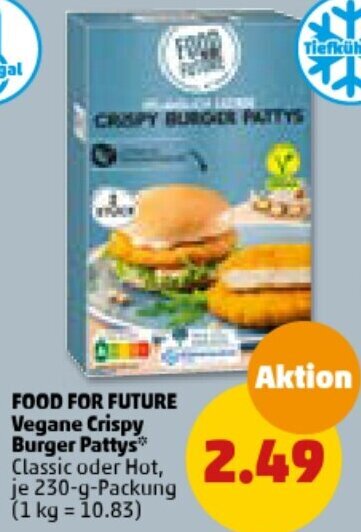 PENNY FOOD FOR FUTURE Vegane Crispy Burger Pattys 230-g-Packung Angebot