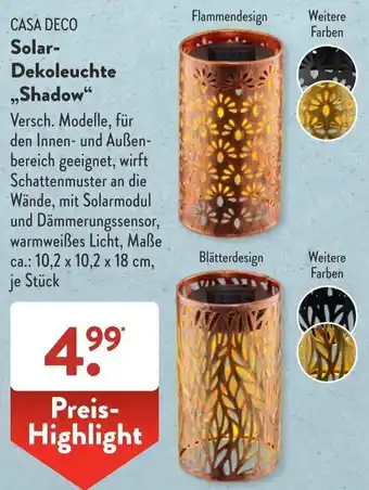 Aldi Süd CASA DECO Solar Dekoleuchte ,,Shadow" Angebot