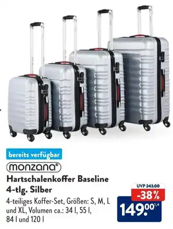 Aldi Süd Monzana Hartschalenkoffer Baseline 4-tlg. Silber Angebot