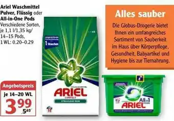 Globus Ariel Waschmittel Pulver, Flüssig Oder All In One Pods Angebot