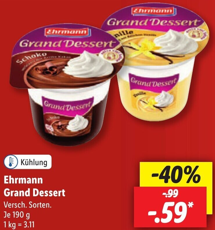 Lidl Ehrmann Grand Dessert 190 g Angebot