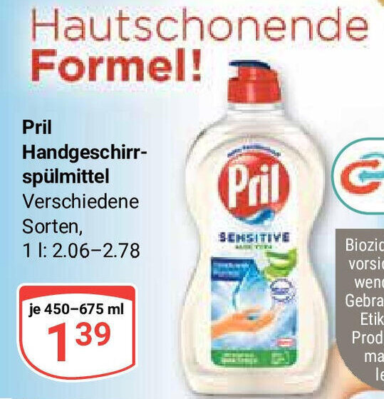 Globus Pril Handgeschirrspülmittel 450-675ml Angebot