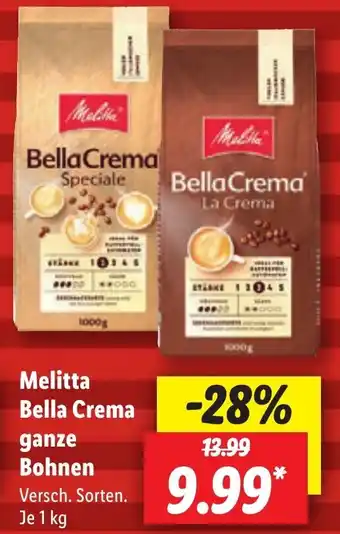 Lidl Melitta Bella Crema ganze Bohnen 1 kg Angebot