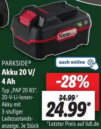 Lidl PARKSIDEⓇ Akku 20 V/ 4 Ah Angebot