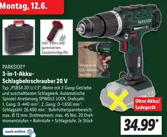 Lidl PARKSIDE 3-in-1-Akku Schlagbohrschrauber 20 V Angebot