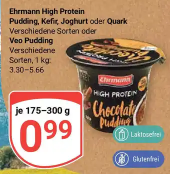 Globus Ehrmann High Protein Pudding, Kefir, Joghurt oder Quark o. Veo Pudding 175-300g Angebot