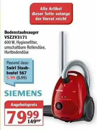 Globus Siemens Bodenstaubsauger VSZ2V3171 Angebot