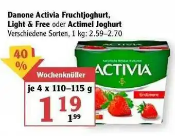 Globus Danone Activia Fruchtjoghurt Light & Free Oder Actimel Joghurt Angebot