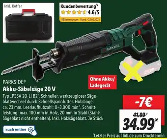 Lidl PARKSIDEⓇ Akku-Säbelsäge 20 V Angebot