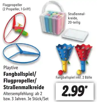 Lidl Playtive Fangballspiel/ Flugpropeller/ Straßenmalkreide Angebot