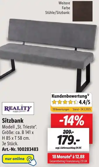 Lidl REALITY Sitzbank Angebot