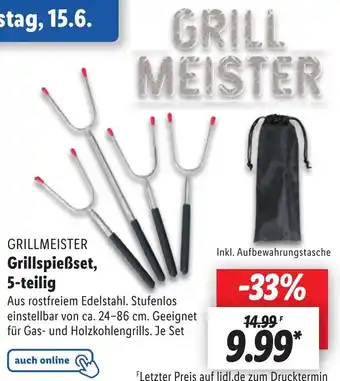 Lidl GRILLMEISTER Grillspießset, 5-teilig Angebot