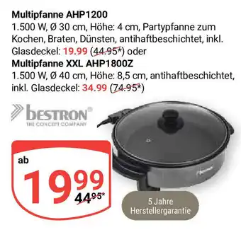 Globus bestron Multipfanne AHP1200 oder Multipfanne XXL AHP1800Z Angebot