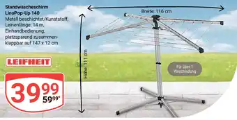 Globus LEIFHEIT Standwäscheschirm LinoPop-Up 140 Angebot