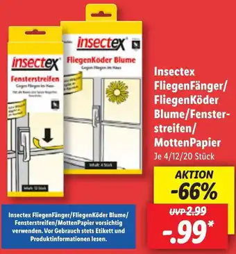 Lidl Insectex Fliegen Fänger/ Fliegenköder Blume/Fensterstreifen/ MottenPapier 4/12/20 Stück Angebot