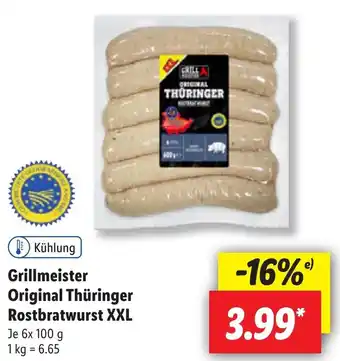 Lidl Grillmeister Original Thüringer Rostbratwurst XXL 6x100 g Angebot