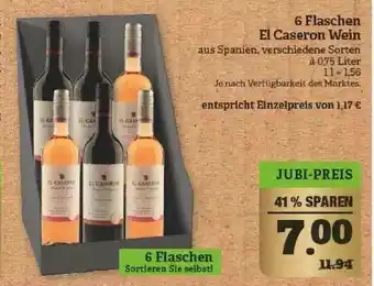 Marktkauf 6 Flaschen El Caseron Wein Angebot