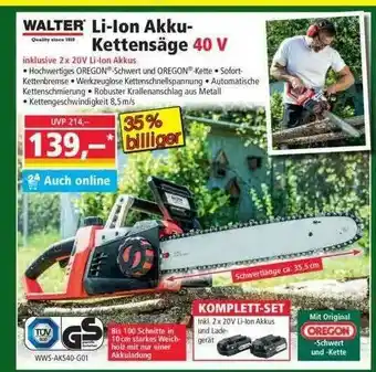 Norma Walter Li-Ion Akku Kettensäge 40 V Angebot