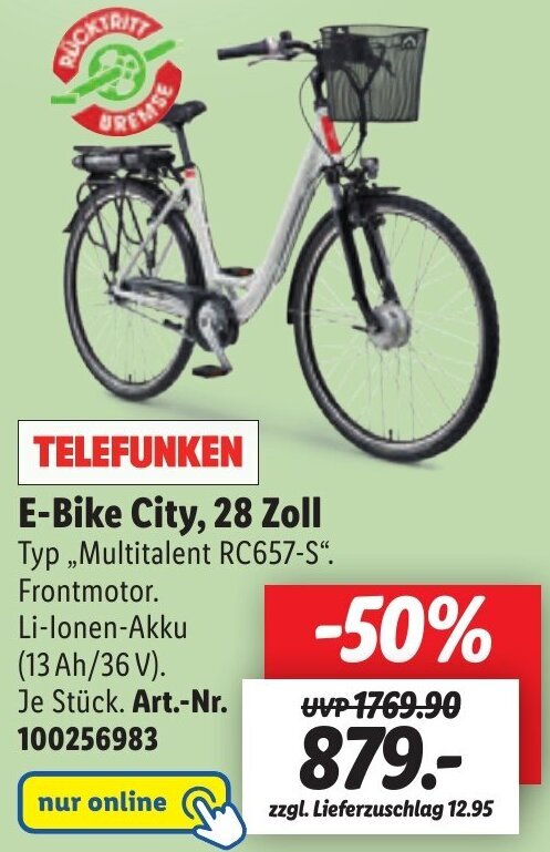 Lidl TELEFUNKEN E-Bike City, 28 Zoll Angebot