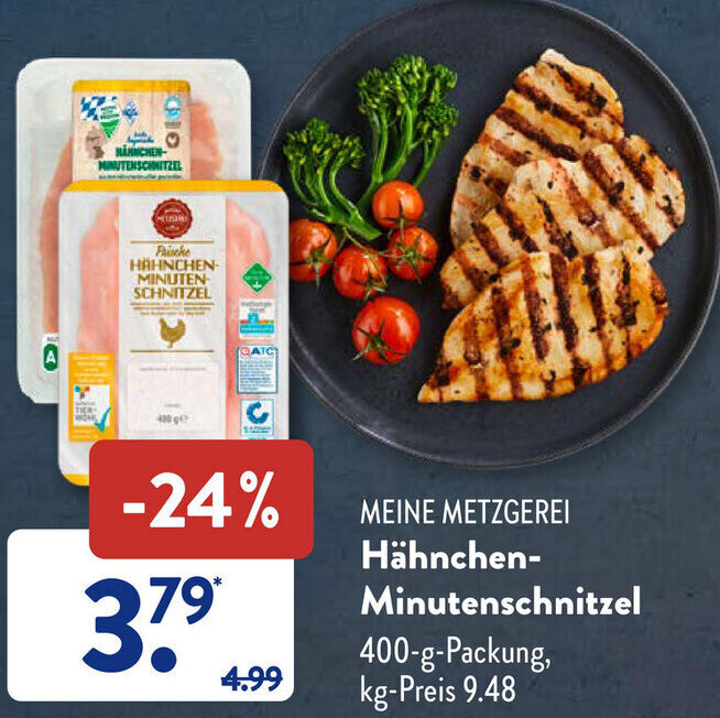 Aldi Süd MEINE METZGEREI Hähnchen- Minutenschnitzel 400-g-Packung Angebot