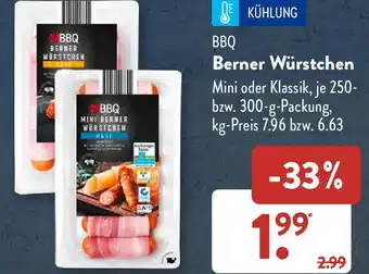 Aldi Süd BBQ Berner Würstchen 250-300 g Packung Angebot