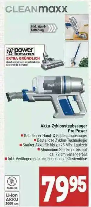 Marktkauf Cleanmaxx Akku-zyklonstaubsauger Pro Power Angebot