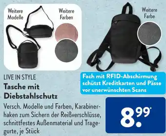 Aldi Süd LIVE IN STYLE Tasche mit Diebstahlschutz Angebot