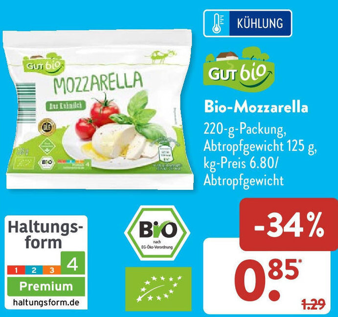 Aldi Süd Gut Bio Bio-Mozzarella 220-g-Packung Angebot