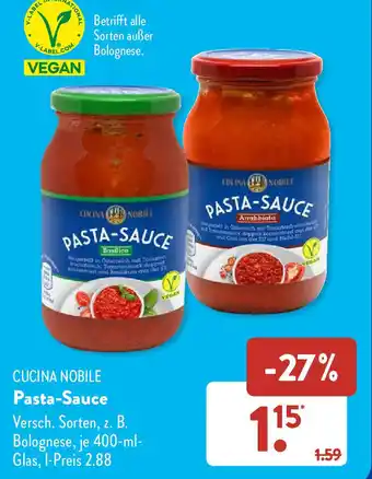 Aldi Süd CUCINA NOBILE Pasta-Sauce 400 ml Glas Angebot