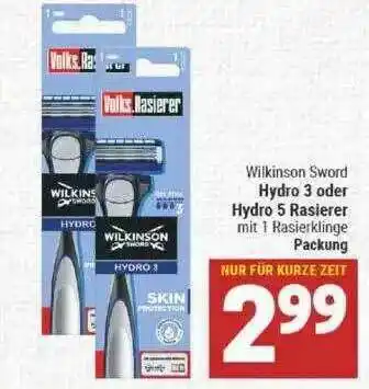 Marktkauf Wilkinson Sword Hydro 3 Oder Hydro 5 Rasierer Angebot