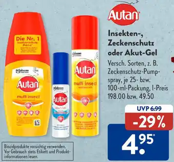 Aldi Süd Autan Zeckenschutz oder Akut-Gel 25-100 ml Packung Angebot